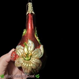 HOLIDAY: Robert Stanley Hand Blown Red Tear Drop Lily Ladybug Christmas Ornament